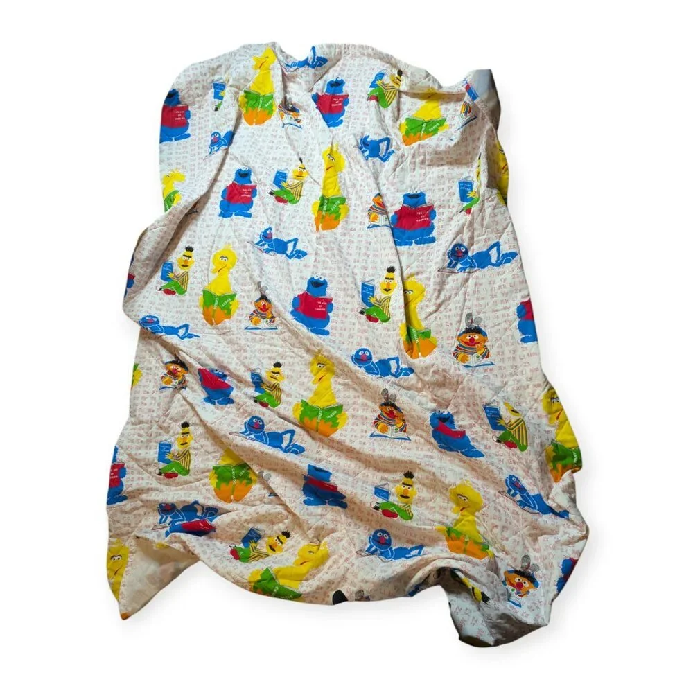 Vintage Burlington Ind. Sesame Street Quilted Blanket Rare 107